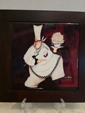 Vintage Jennifer Garant's "Crimson Chef Ii" Framed Trivet/ Wall Hanging 8"×8"